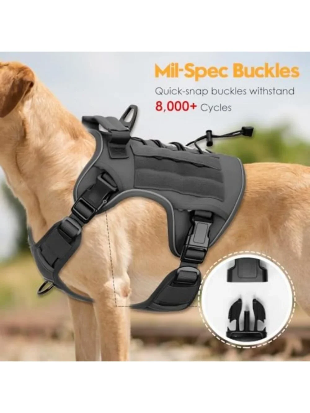 Heavy-Duty No Pull Tactical Dog Harness, Adjustable Reflective Vest for Large